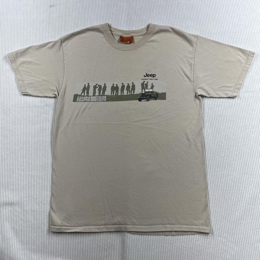 Jeep Shirt Mens L Beige Band Of Brothers HBO Movie USA Jeep There's Only One Tee